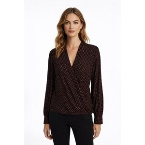 Diane Von Furstenberg Dot Print Silk‎ Drape Front Blouse Size 10